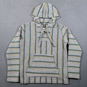 Original Senor Lopez Baja Hoodie Medium Gray Blue Yellow‎ Striped Surf Skate